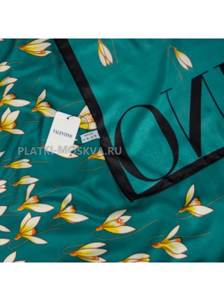 Платок Valentino шелковый зеленый "Подснежники" 4155