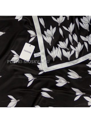 Платок Valentino шелковый черный "Подснежники" 4157