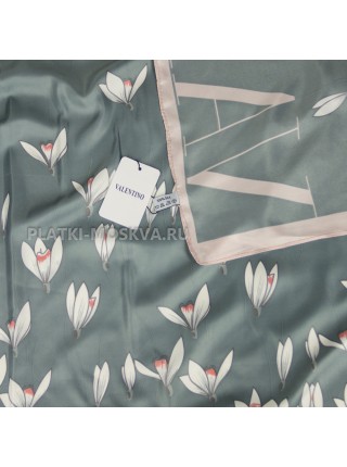 Платок Valentino шелковый серый "Подснежники" 4153
