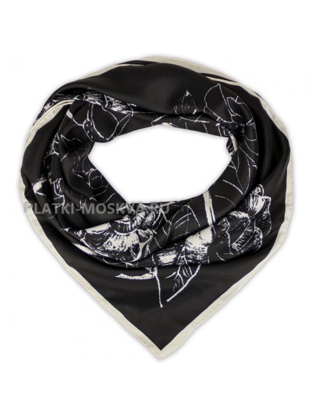 Платок Chanel шелковый черный "Flowers" 2844-90