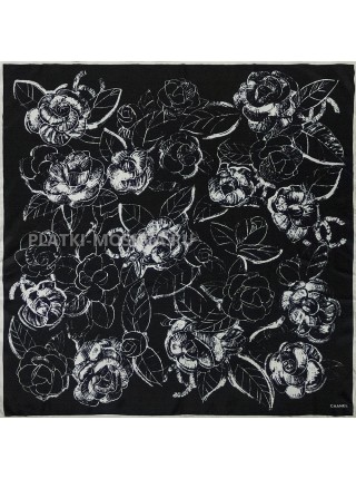 Платок Chanel шелковый черный "Flowers" 2844-90
