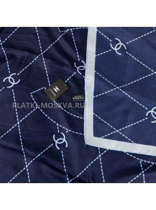 Платок Chanel шелковый темно-синий "Logo" 3937