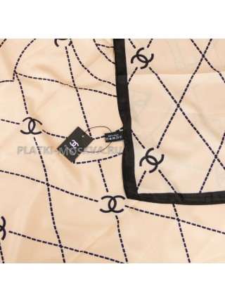 Платок Chanel шелковый персиковый "Logo" 3940