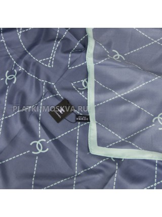 Платок Chanel шелковый синий "Logo" 3942