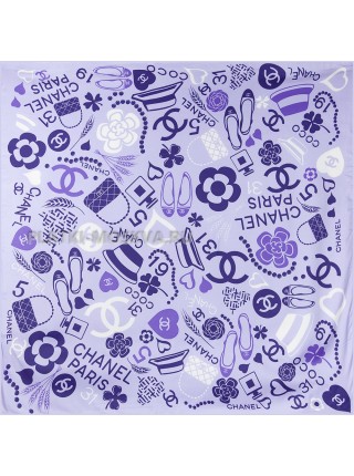 Платок Chanel шелковый фиолетовый "Shopping" 3187