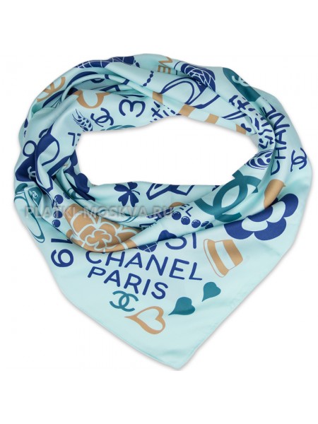 Платок Chanel шелковый бирюзовый "Shopping" 3185