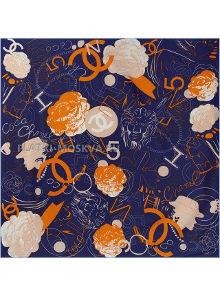 Платок Chanel шелковый синий "Shopping" 1488-90