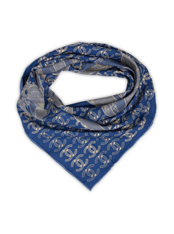 Платок Chanel шелковый синий "Цветок" 1465-90