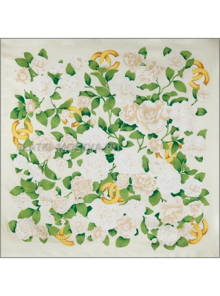 Платок Chanel шелковый бежевый "Rose" 1572-90