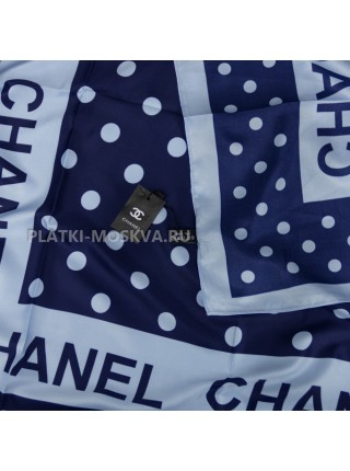 Платок Chanel шелковый синий "Peas" 3913