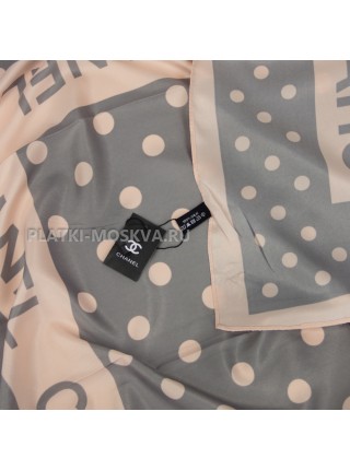 Платок Chanel шелковый серый с розовым "Peas" 3912