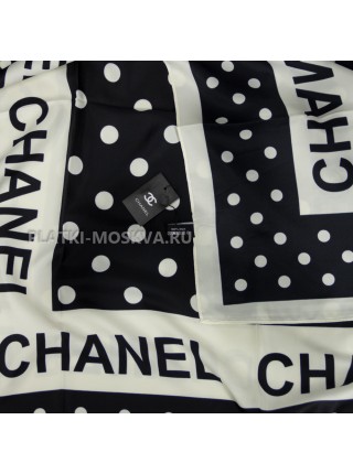 Платок Chanel шелковый черный с белым "Peas" 3910