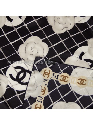 Платок Chanel шелковый черный "Buds" 2325-90