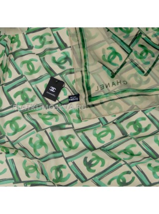 Платок Chanel шелковый зеленый "Logo" 2833-110