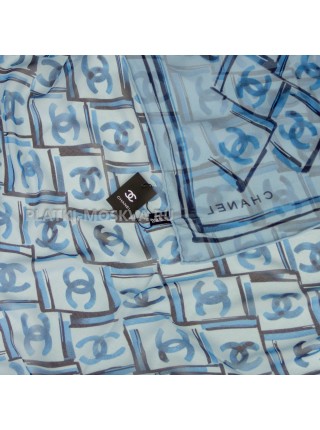 Платок Chanel шелковый синий "Logo" 2834-110