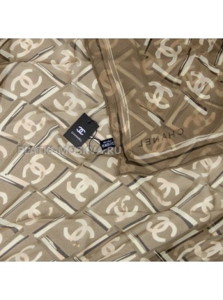 Платок Chanel шелковый коричневый "Logo" 2839-110