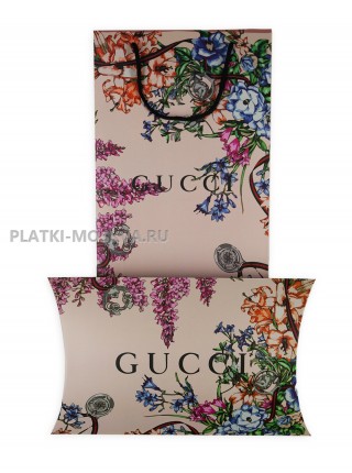 Палантин Gucci шелковый синий "Flowers" 3834