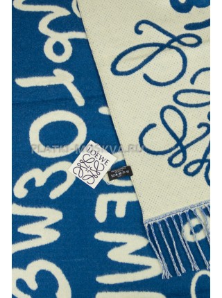 Шарф Loewe кашемировый синий с белым "Letters"