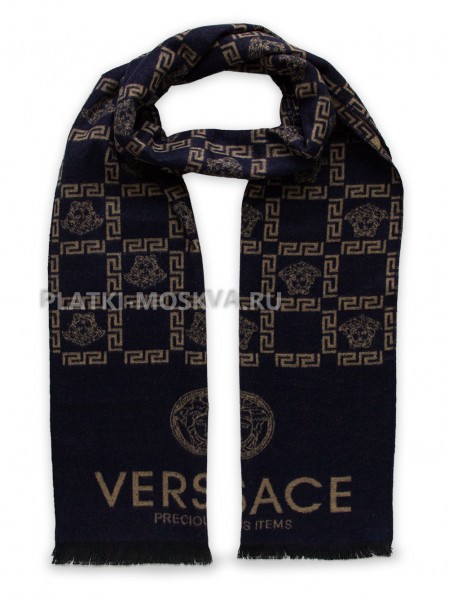 Шарф мужской Versace кашемировый синий с бежевым 3452