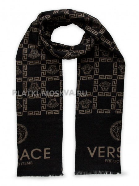 Шарф мужской Versace кашемировый черный с бежевым 3423-1