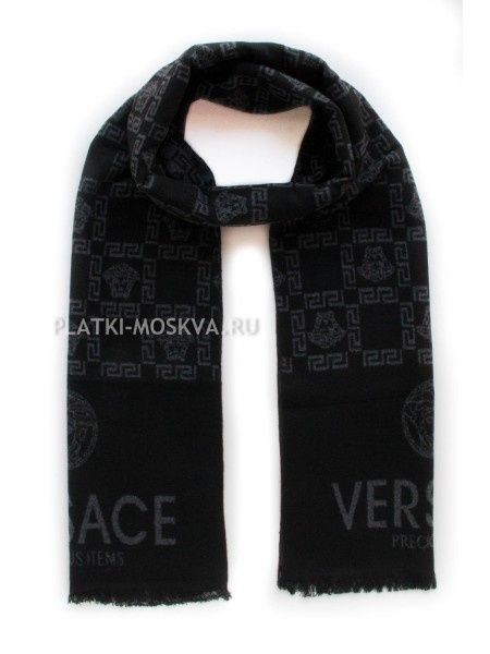 Шарф мужской Versace кашемировый черный с серым 3424