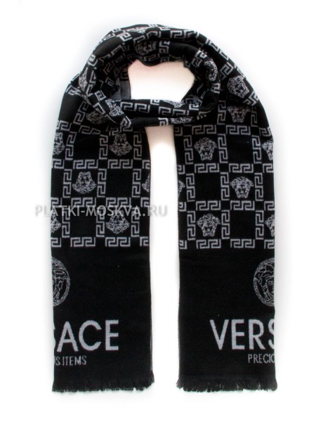 Шарф мужской Versace кашемировый черный с белым 3425